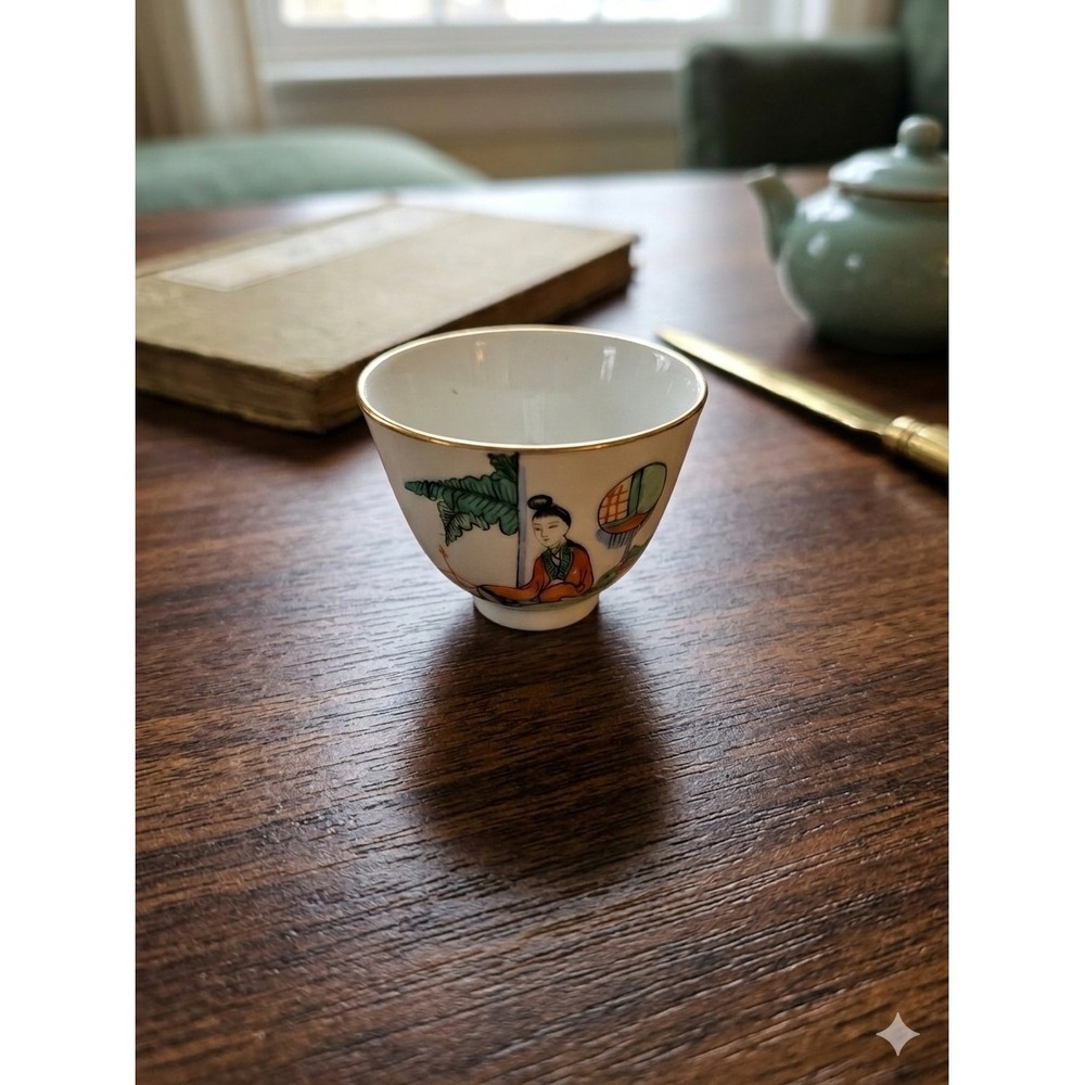 Vintage Chinese Scholar Figure Porcelain Tea Sake Tasting Cup Replacement